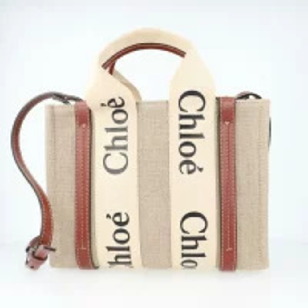 Chloe Shoulder Woody Leather Canvas Bag Tote
